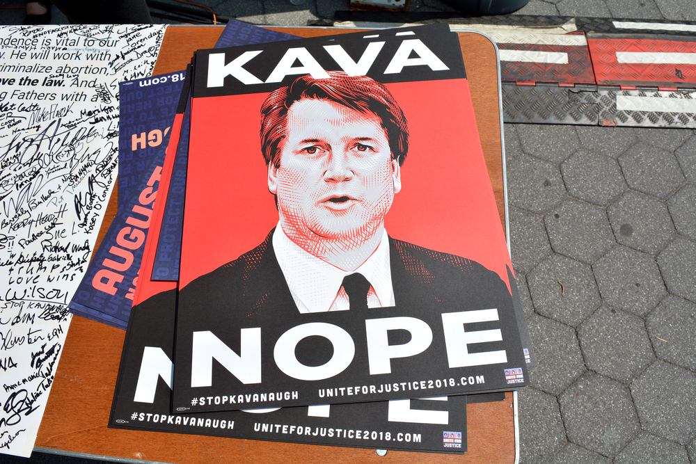 Anti Kavanaugh Sign Protesting Trump's Supreme Court Nominee in Foley Square, New York, NY, USA on August 26, 2018