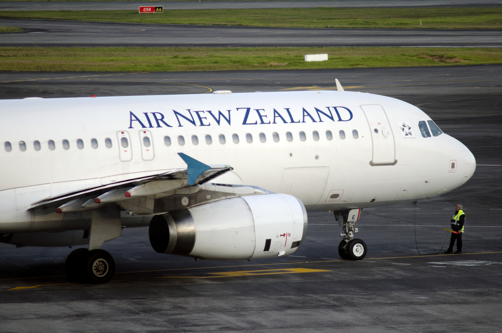 AUCKLAND - SEP 15:Air New Zealand plane ready to takeoff in Auckland International Airport on Sep 15 2013.It currently operates an international long-haul fleet consisting of mainly the Boeing planes.