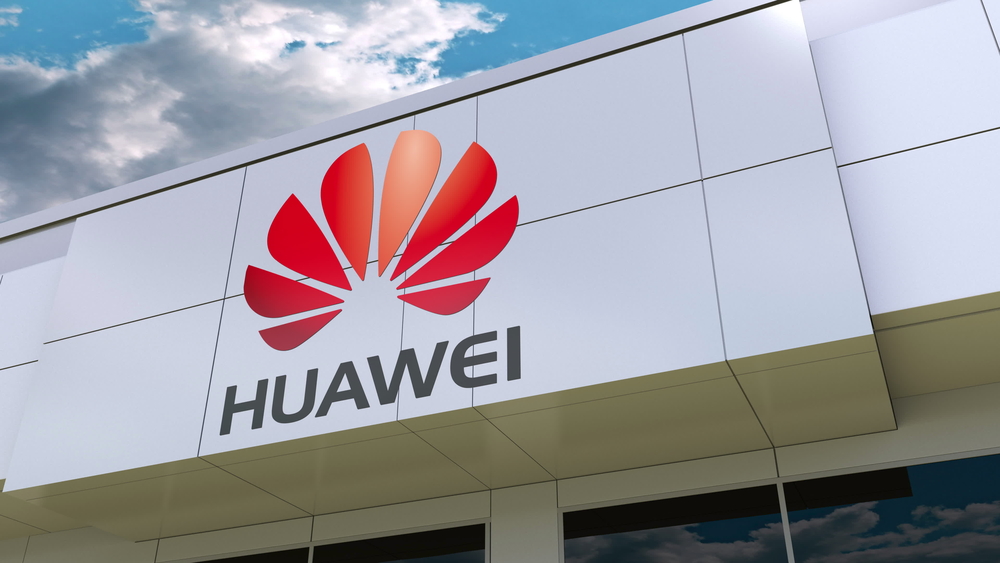 Huawei logo on the modern building facade
